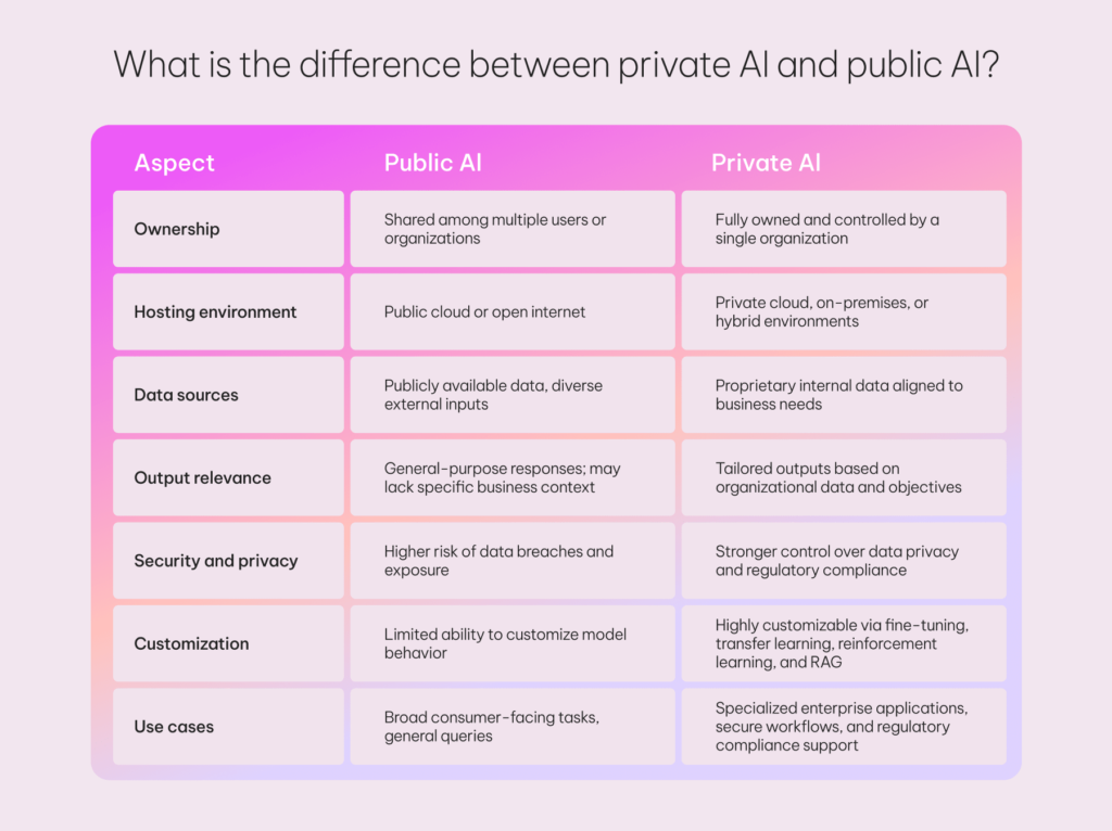 What is the difference between private AI and public AI?